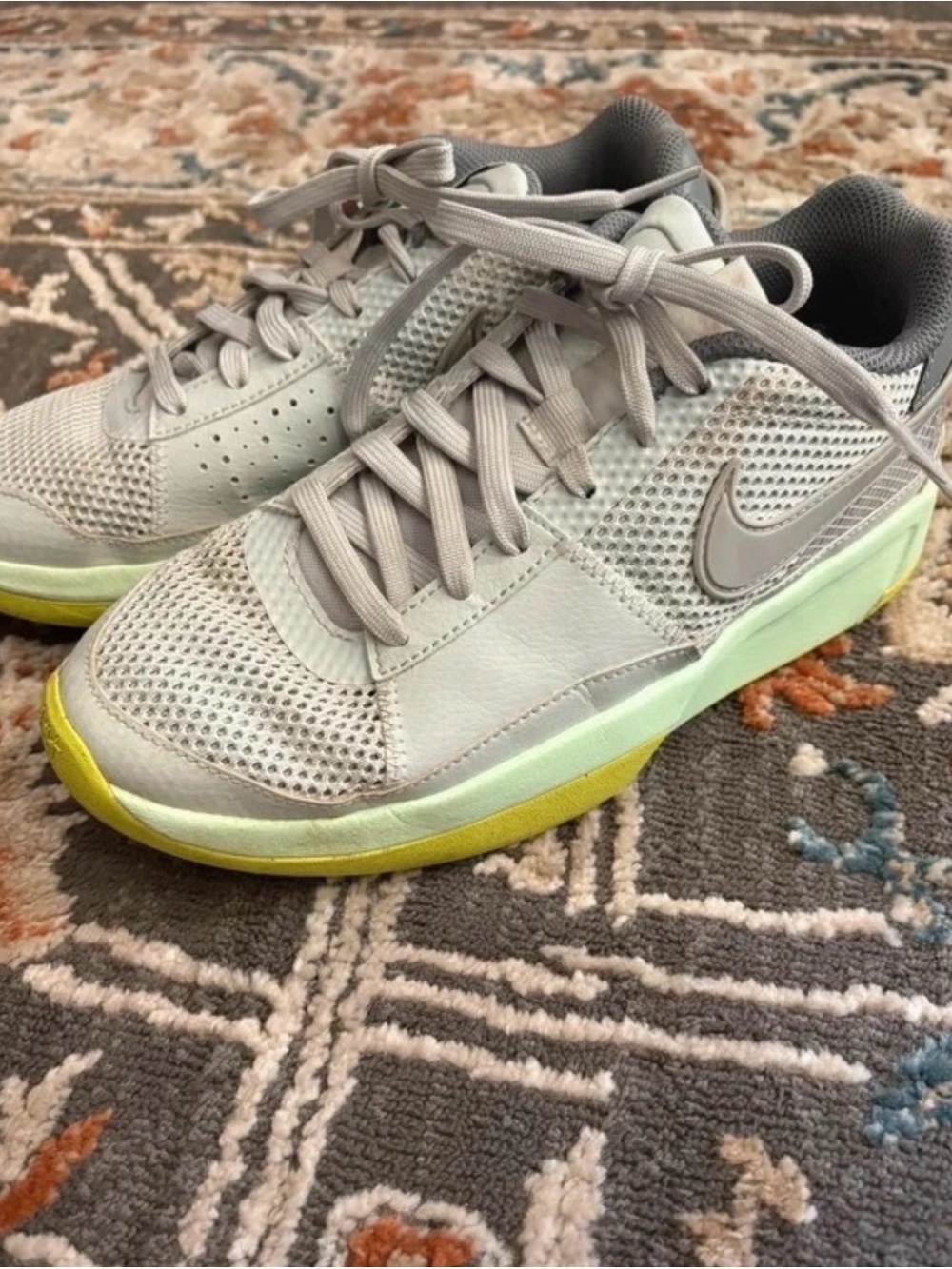 Nike Kids Gray Mesh Sneakers with Neon Yellow-Green Sole